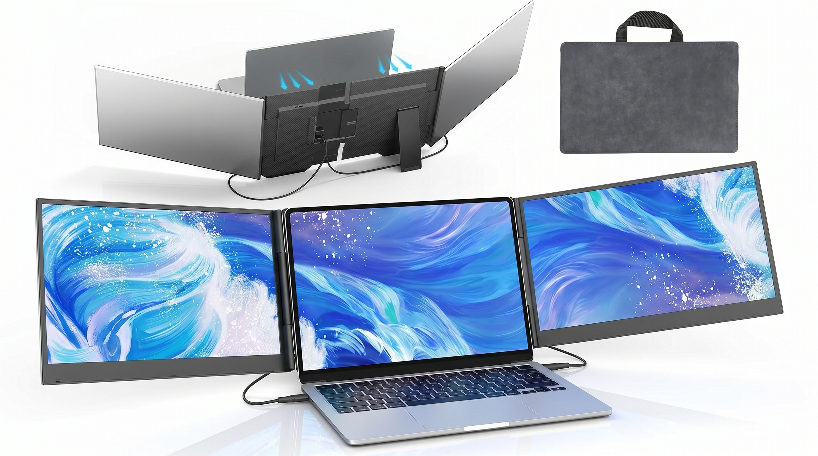 APILDELLA P7 Triple Laptop Screen Extender 15.6” – Portable Dual 1080P FHD Monitors for 13”-17.3” Laptops (USB-C/HDMI)