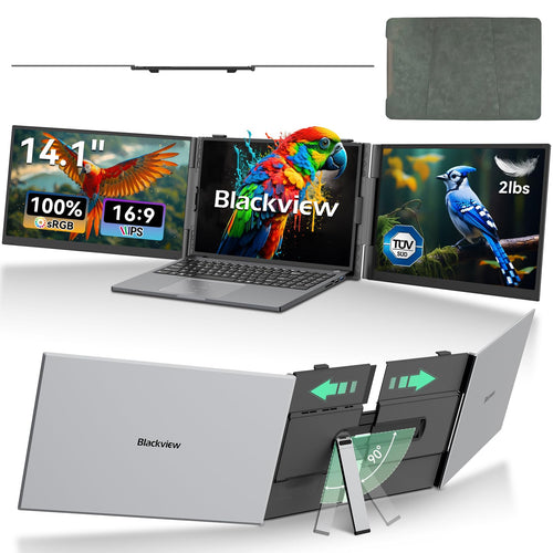 Blackview DCM6 Triple Laptop Screen Extender – Dual 14.1" FHD IPS Portable Monitors for 13–17" Laptops (USB-C & HDMI)