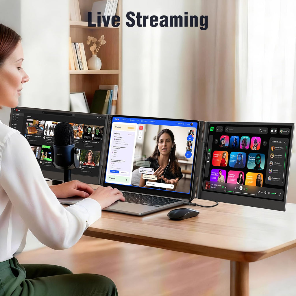 APILDELLA P7 Triple Laptop Screen Extender 15.6” – Portable Dual 1080P FHD Monitors for 13”-17.3” Laptops (USB-C/HDMI)