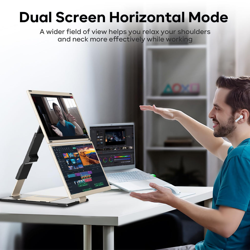 15.6" Triple Laptop Screen Extender - Dual FHD 1080P IPS Portable Monitors with Detachable Stand & 235° Rotation