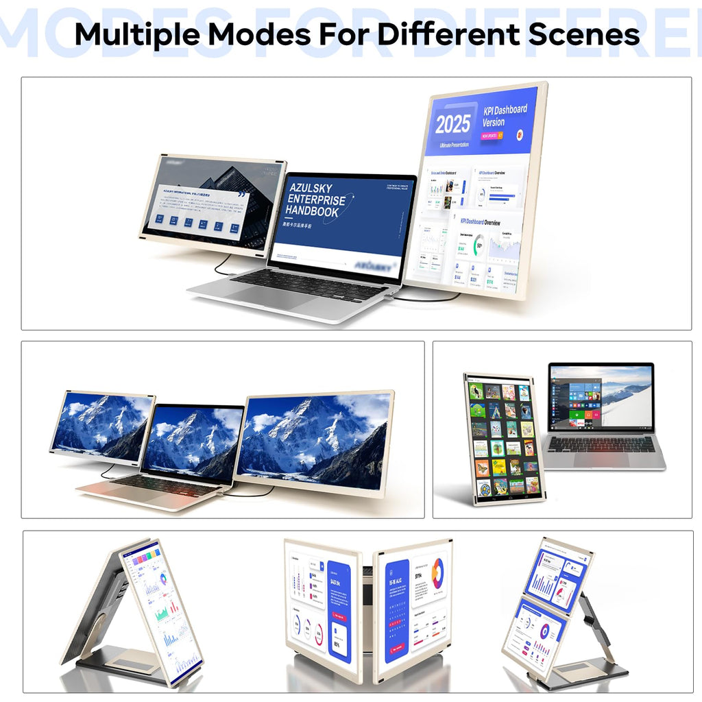 15.6" Triple Laptop Screen Extender - Dual FHD 1080P IPS Portable Monitors with Detachable Stand & 235° Rotation