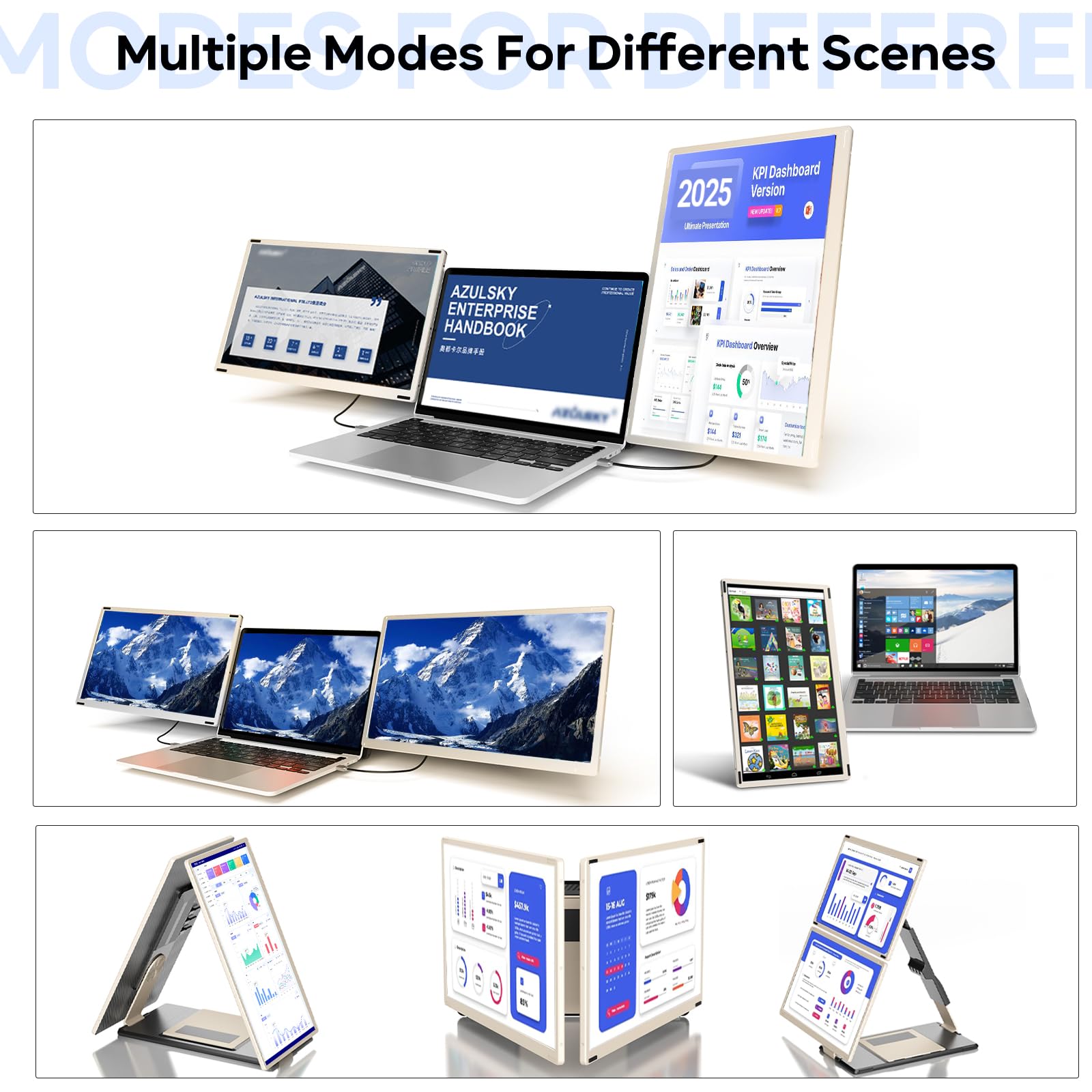 15.6" Triple Laptop Screen Extender - Dual FHD 1080P IPS Portable Monitors with Detachable Stand & 235° Rotation