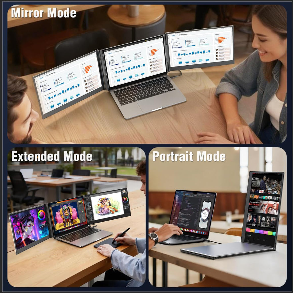 APILDELLA P7 Triple Laptop Screen Extender 15.6” – Portable Dual 1080P FHD Monitors for 13”-17.3” Laptops (USB-C/HDMI)
