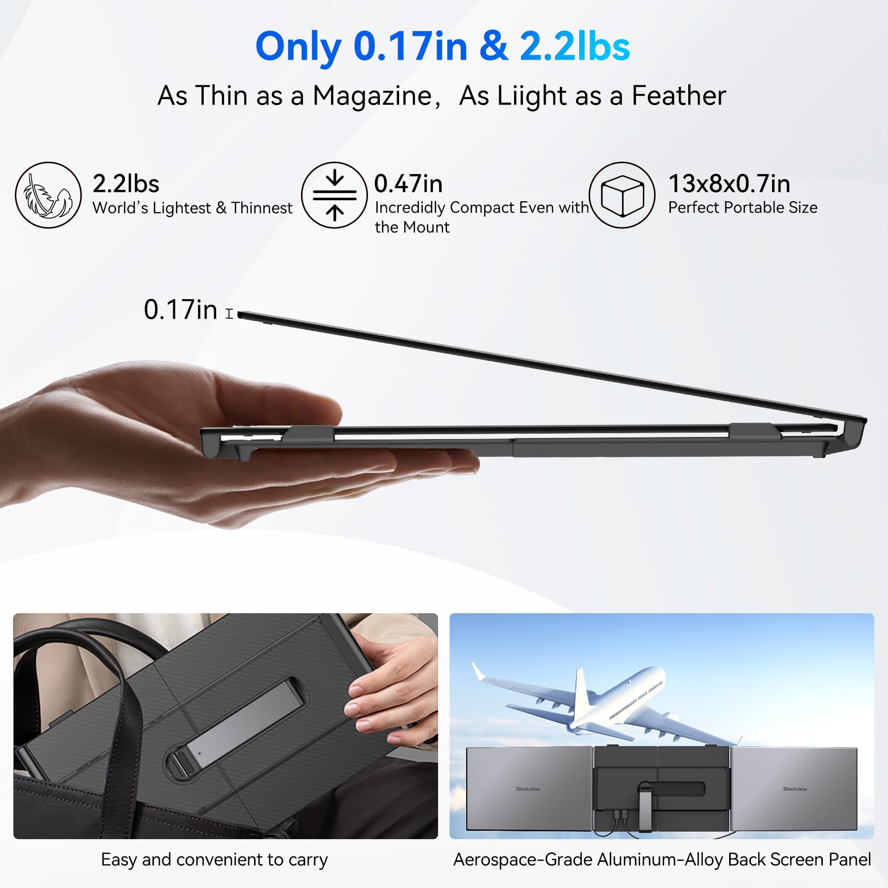 Blackview DCM6 Triple Laptop Screen Extender – Dual 14.1" FHD IPS Portable Monitors for 13–17" Laptops (USB-C & HDMI)