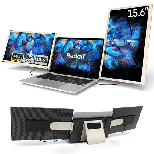 15.6" Triple Laptop Screen Extender - Dual FHD 1080P IPS Portable Monitors with Detachable Stand & 235° Rotation