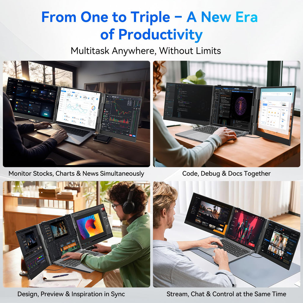 Blackview DCM6 Triple Laptop Screen Extender – Dual 14.1" FHD IPS Portable Monitors for 13–17" Laptops (USB-C & HDMI)